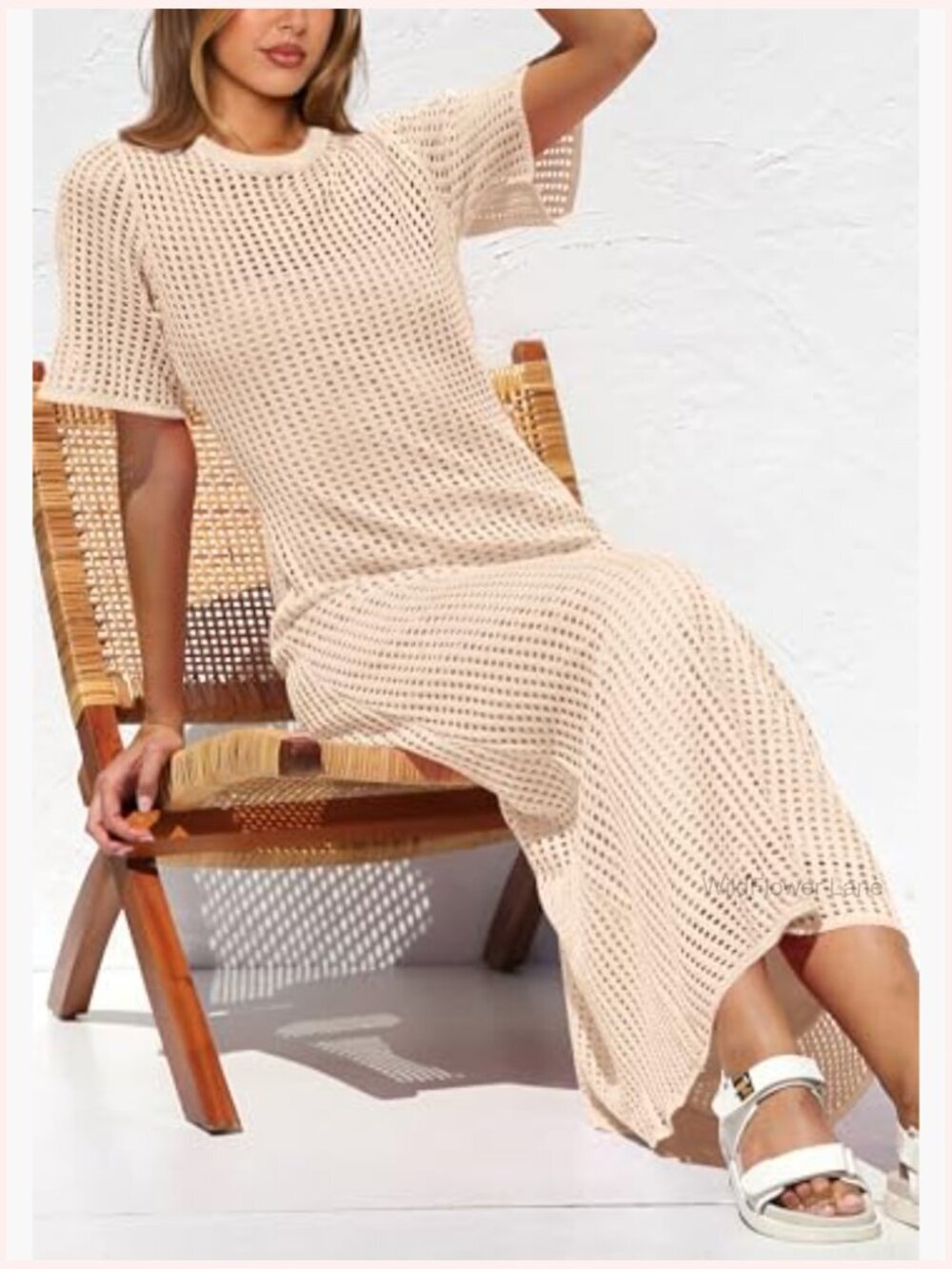 Eyelet Cover Up Dress - Summer Maxi Beach Vacation Sundress - Picture 4 of 7